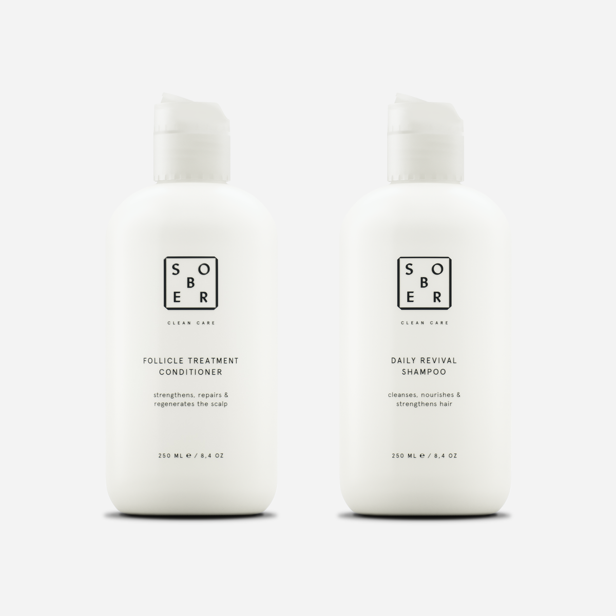 Zwei sober-Shampooflaschen nebeneinander